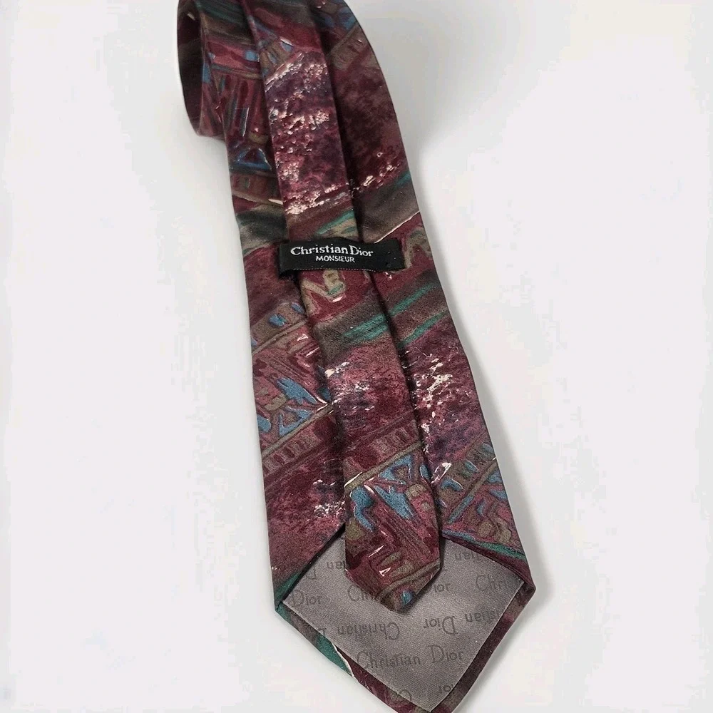 Vintage Christian Dior Monsieur Silk Tie Purple Abstract 80s 90s Designer Neck